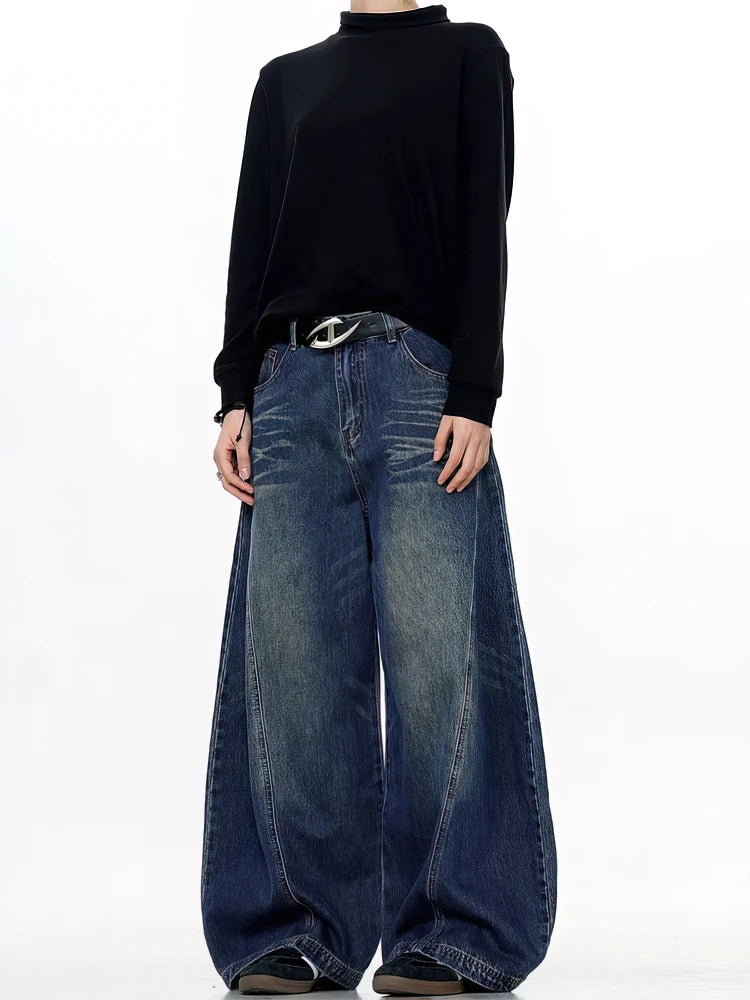 Vintage Black Washed Baggy Jeans Pants Men Wide leg Curved Blade Pants Streetwear Cowboy Casual Denim Straight Trousers - Urban Muse