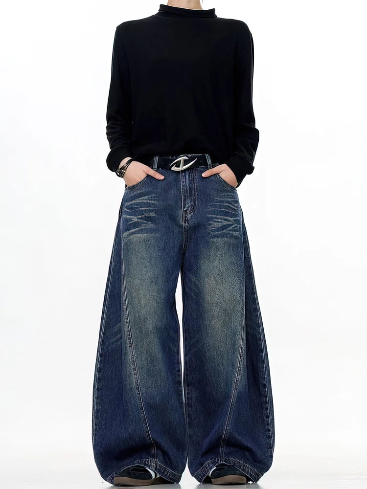 Vintage Black Washed Baggy Jeans Pants Men Wide leg Curved Blade Pants Streetwear Cowboy Casual Denim Straight Trousers - Urban Muse