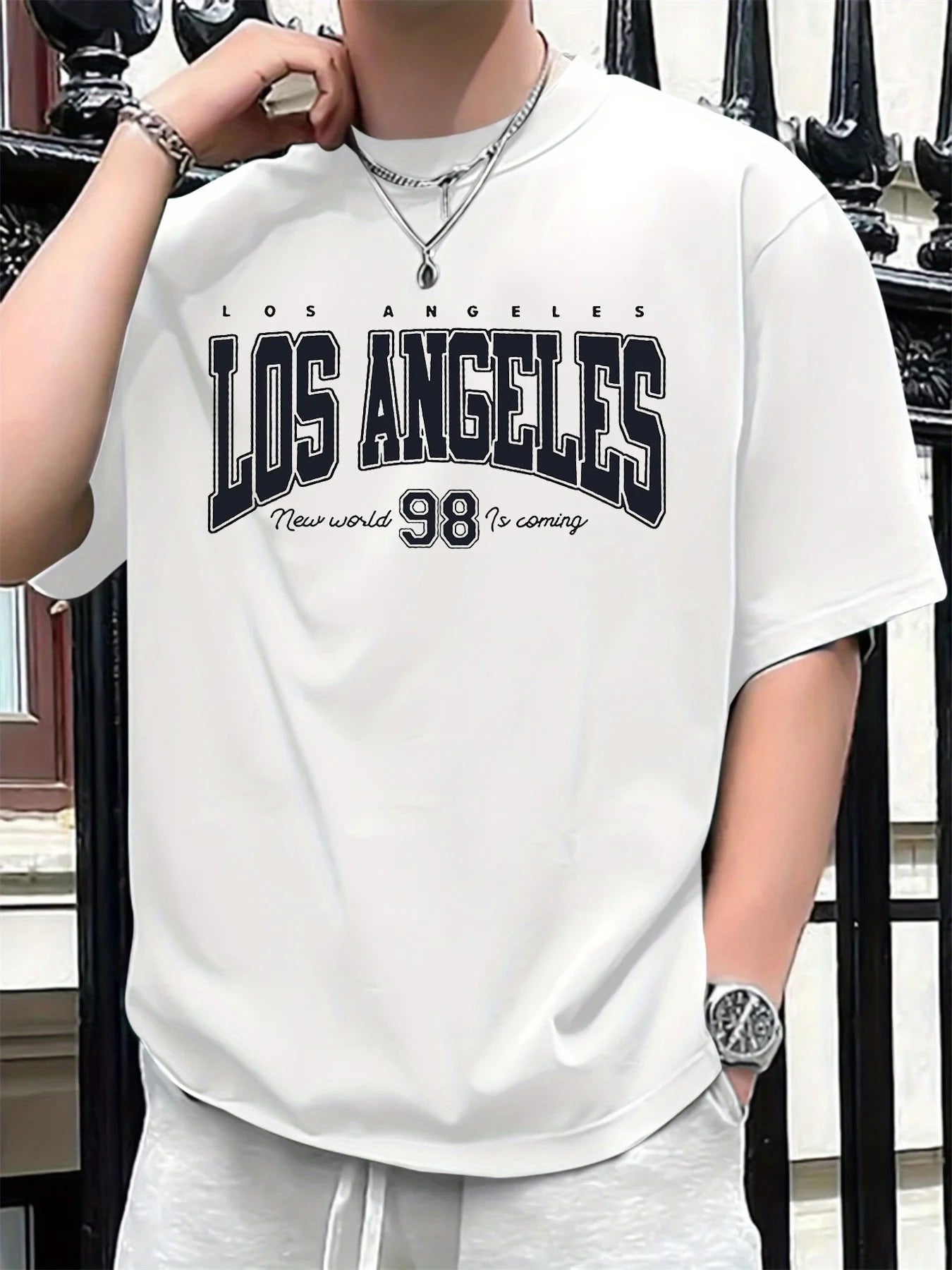 Men's summer 100 cotton fashionable casual loose plus size Los Angeles 98 printed sports round neck short sleeved T-shirt top - Urban Muse