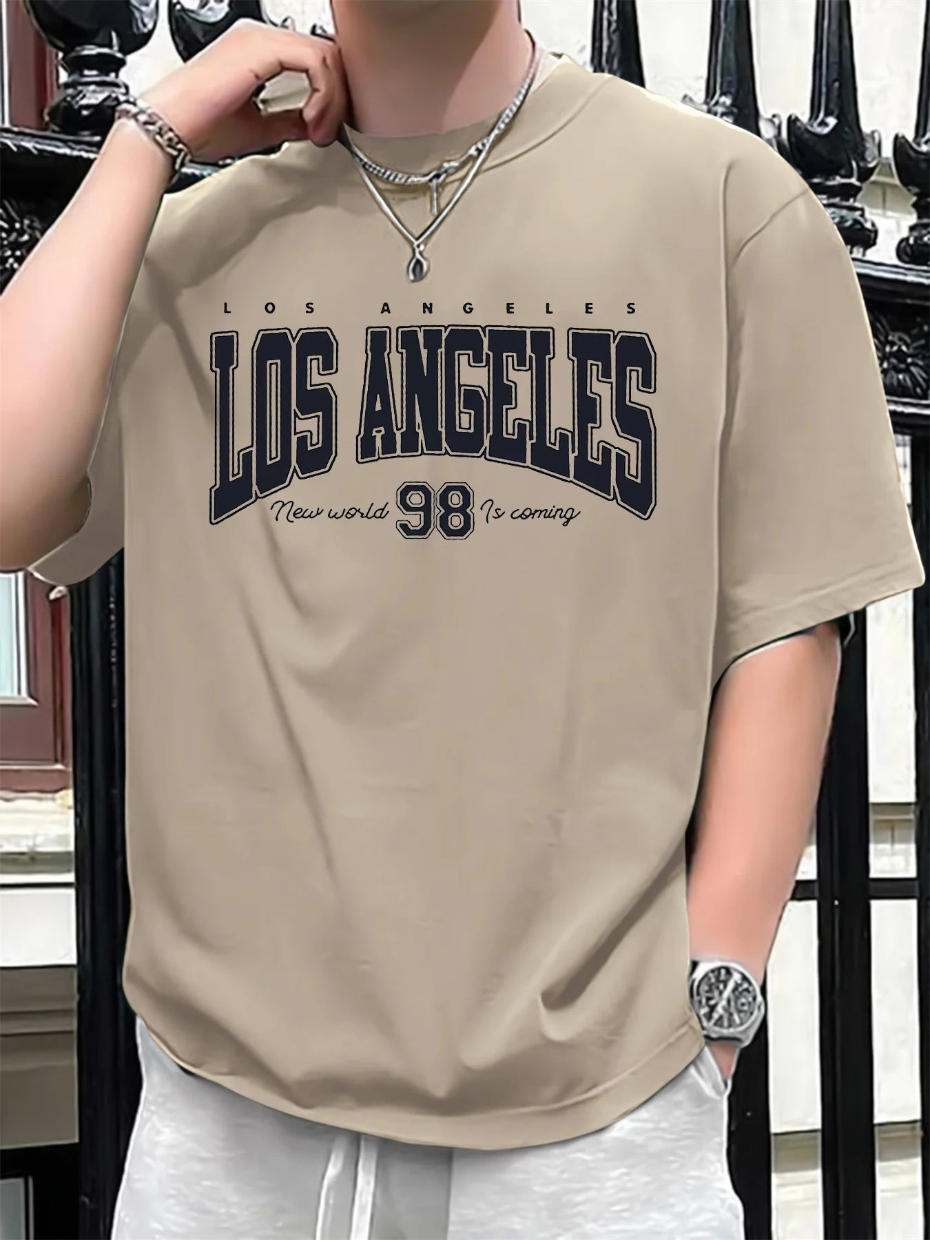 Men's summer 100 cotton fashionable casual loose plus size Los Angeles 98 printed sports round neck short sleeved T-shirt top - Urban Muse