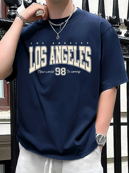 Men's summer 100 cotton fashionable casual loose plus size Los Angeles 98 printed sports round neck short sleeved T-shirt top - Urban Muse