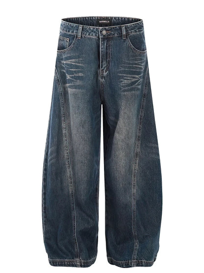 Vintage Black Washed Baggy Jeans Pants Men Wide leg Curved Blade Pants Streetwear Cowboy Casual Denim Straight Trousers - Urban Muse