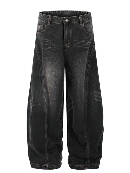 Vintage Black Washed Baggy Jeans Pants Men Wide leg Curved Blade Pants Streetwear Cowboy Casual Denim Straight Trousers - Urban Muse